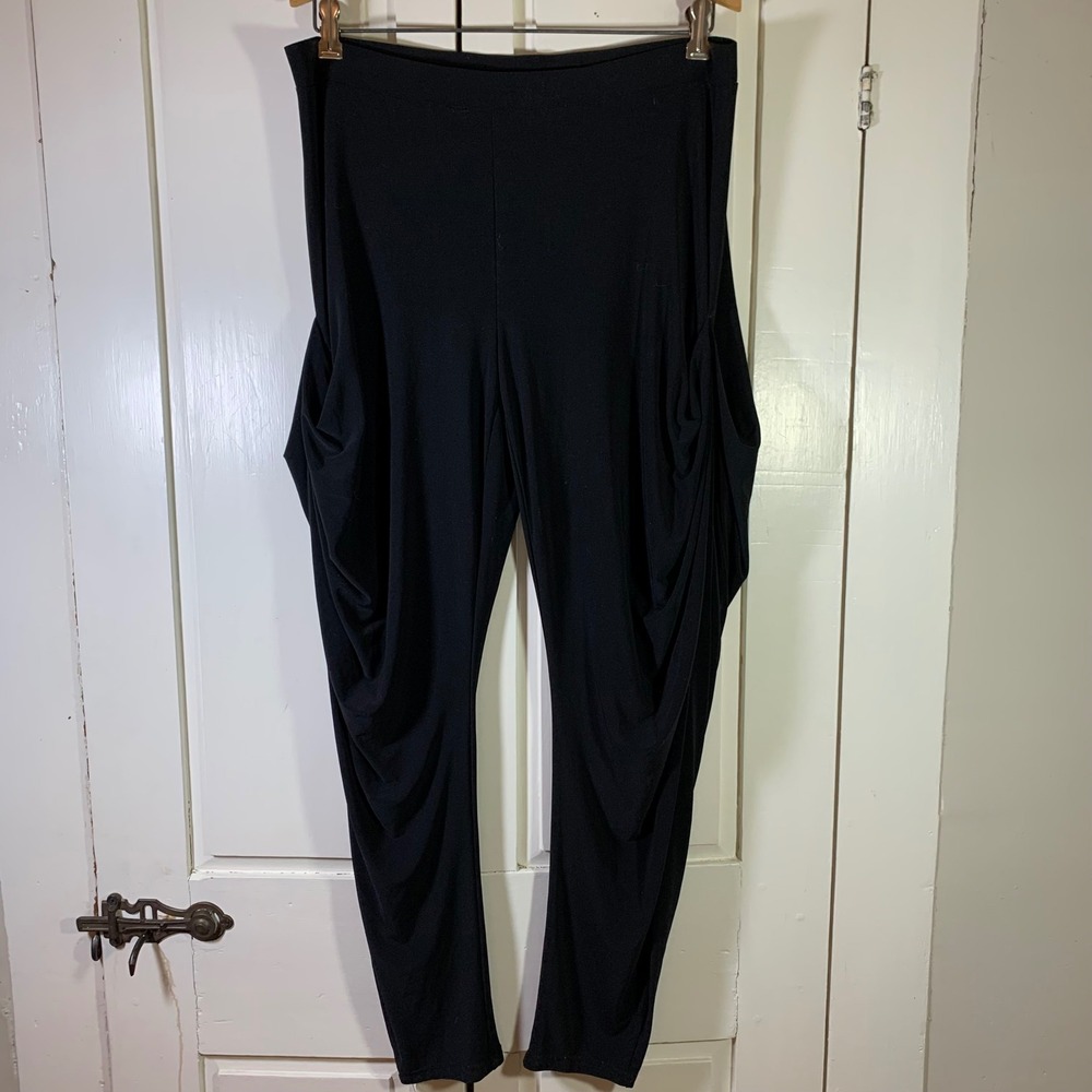 Joseph Ribkoff Black Draped Harem Pants Womens 12 Avant Garde Ruched Tapered Leg